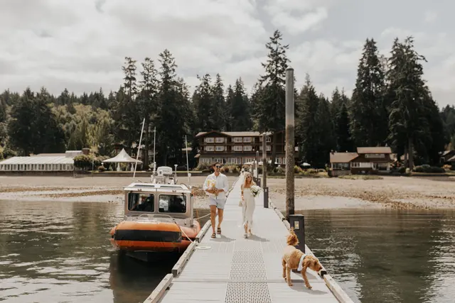 Katie and Danny walking along the Alderbrook dock