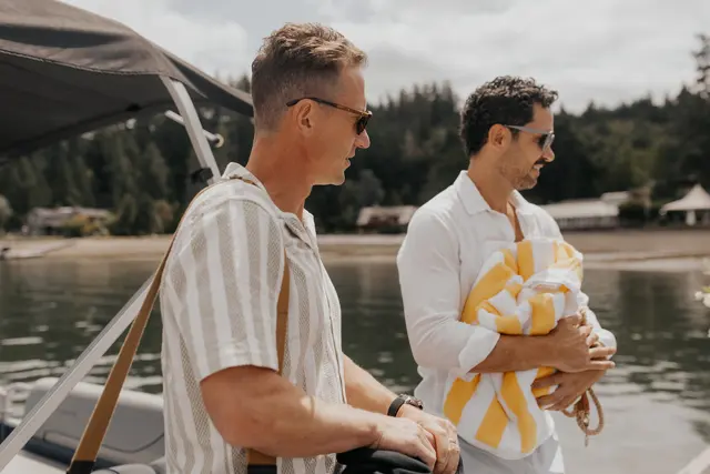 Family making their way onto the boat