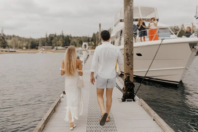 Family making their way onto the boat