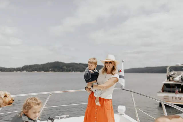 Family on the boat before the ceremony