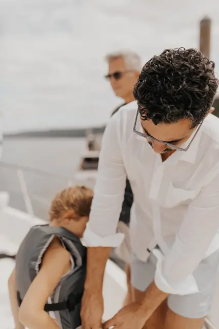 Family on the boat before the ceremony