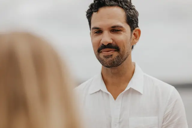 Danny listening to Katie's vows